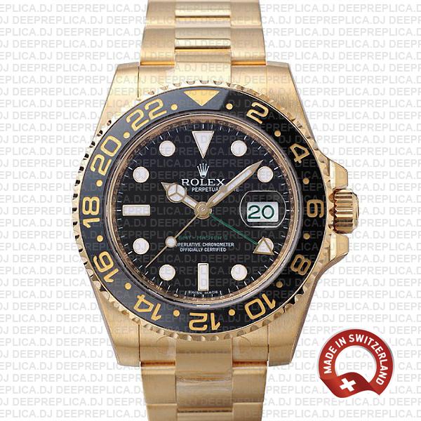 Rolex GMT-Master II Replica Gold Black Dial Swiss Rolex Watch