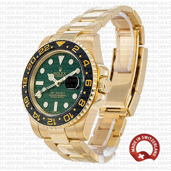 Super Clone Rolex GMT-Master II Green Dial 40mm 18k Yellow Gold 904L Steel Black Ceramic Bezel Replica Watch