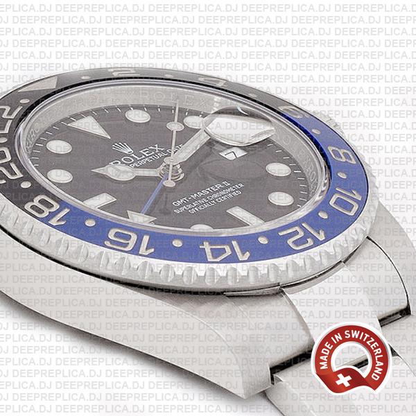 Rolex GMT-Master II Blue Black Ceramic Bezel 904L Steel Black Dial Oyster Bracelet 40mm Replica Watch
