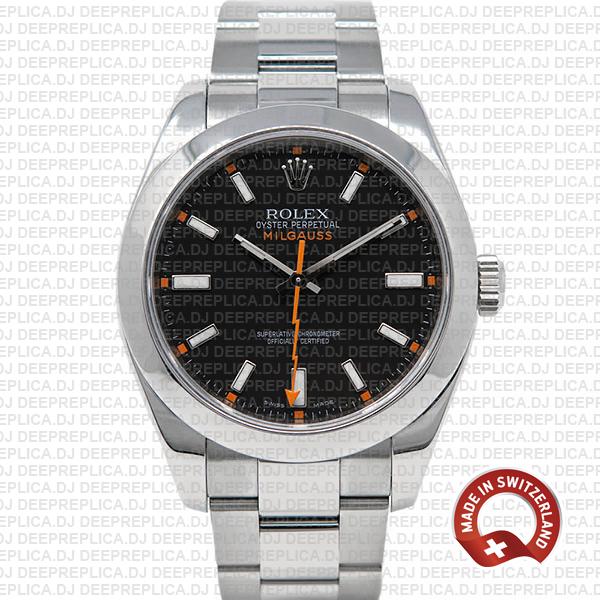 Rolex Milgauss Stainless Steel Black Dial Rolex Replica Watch