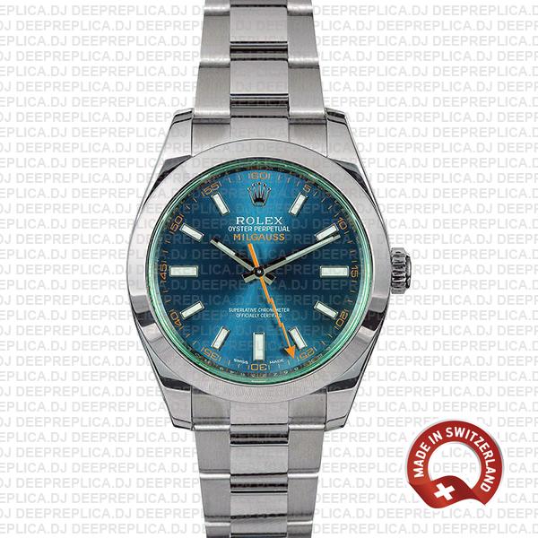 Rolex Milgauss Stainless Steel Blue Dial Rolex Replica Watch