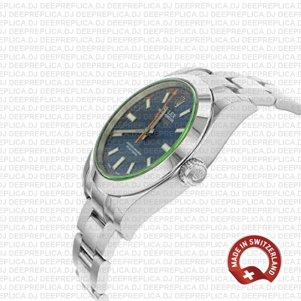 Rolex Milgauss 904L Steel Blue Dial 40mm Swiss Replica Watch with Oyster Bracelet, Rolex 3131 Clone Movement