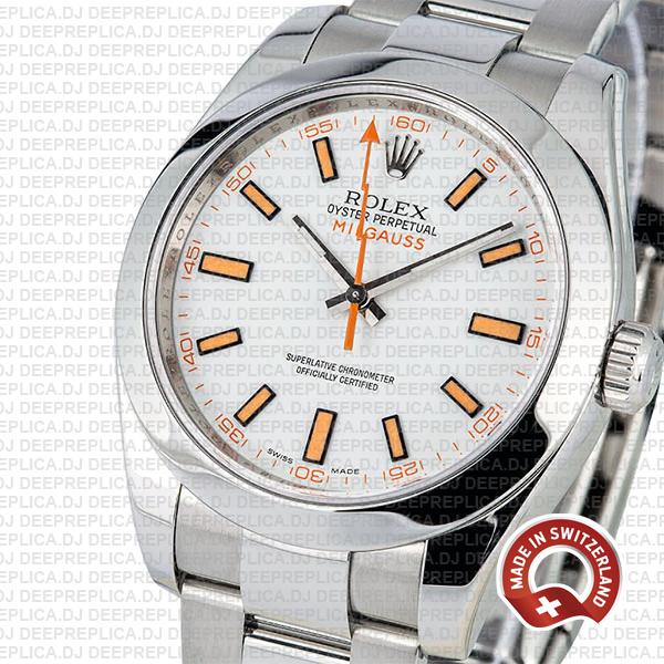 Rolex Milgauss Oyster Perpetual Stainless Steel White Dial, 904L Steel Oyster Bracelet 40mm