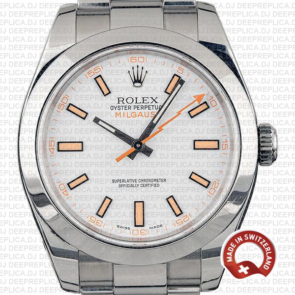 Rolex Milgauss Stainless Steel White Dial Swiss Replica Watch