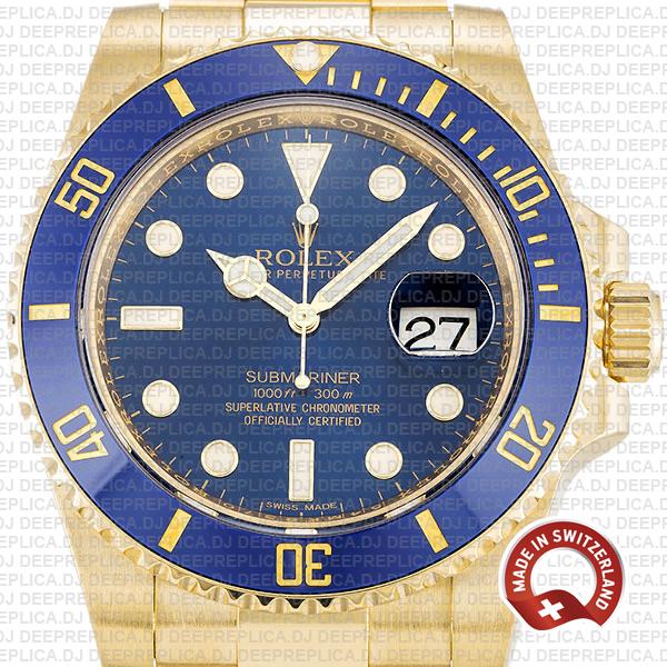 Oyster Perpetual Rolex Submariner 18k Yellow Gold with Blue Ceramic Bezel