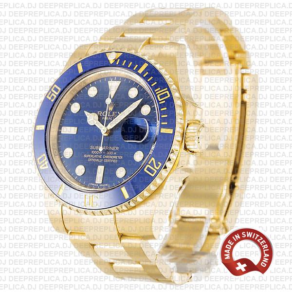 Oyster Perpetual Rolex Submariner 18k Yellow Gold with Blue Ceramic Bezel