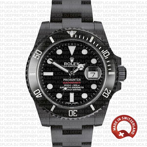 Rolex Submariner Prohunter Dlc Date Black Dial Ceramic Bezel 40mm Oversized 116610 Swiss Replica