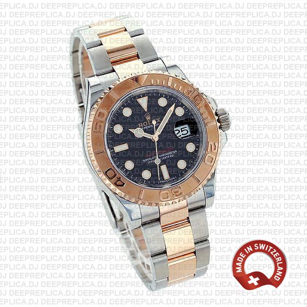 Rolex Yacht-Master 40mm 18k Rose Gold Two-Tone, Stainless Steel Black Dial Oyster Bracelet Replica Watch