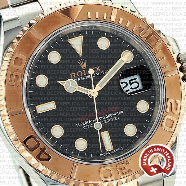 Rolex Yacht-Master 40mm 18k Rose Gold Two-Tone, Stainless Steel Black Dial Oyster Bracelet Replica Watch