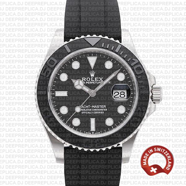 Top Replica Rolex Yacht-Master White Gold Rubber Strap Watch
