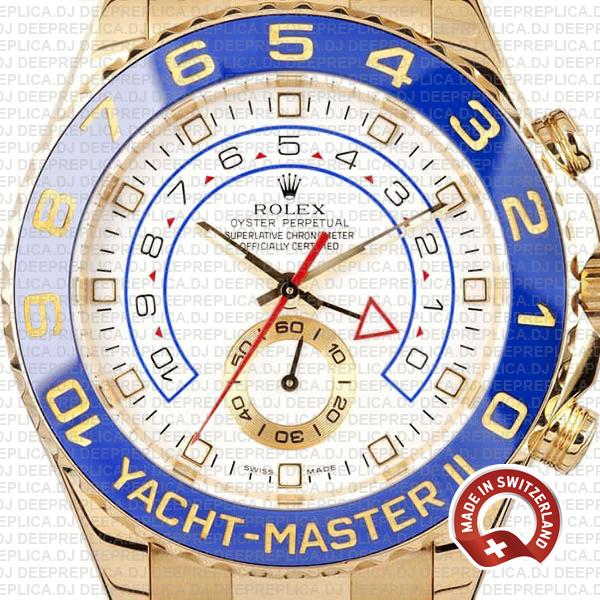 Yacht-Master II 18k Yellow Gold Stainless Steel White Dial Watch with Blue Ceramic Bezel Replica