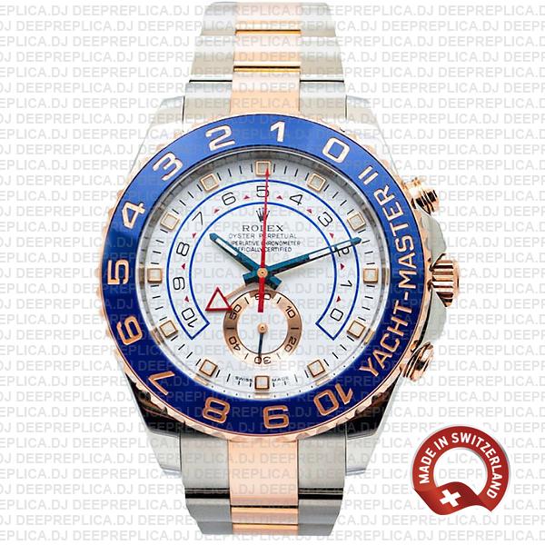 Rolex Yacht-Master II Two-Tone 18k Rose Gold White Dial 44mm with Steel Oyster Bracelet & Blue Ceramic Bezel Replica Watch